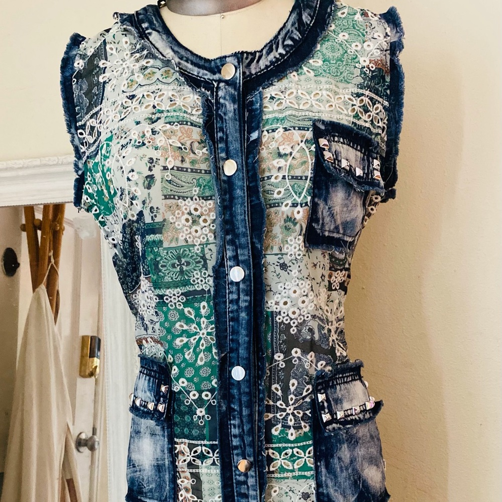 Ladies Duster Denim Trim Vest